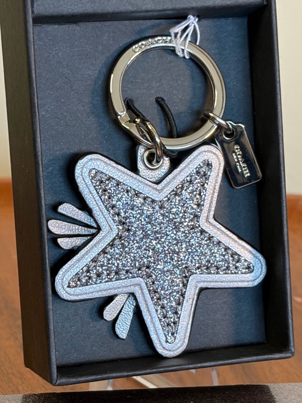 Coach Star Canyon Glitter Silver and Gunmetal Key Fob NIB F64350 - Picture 5 of 13